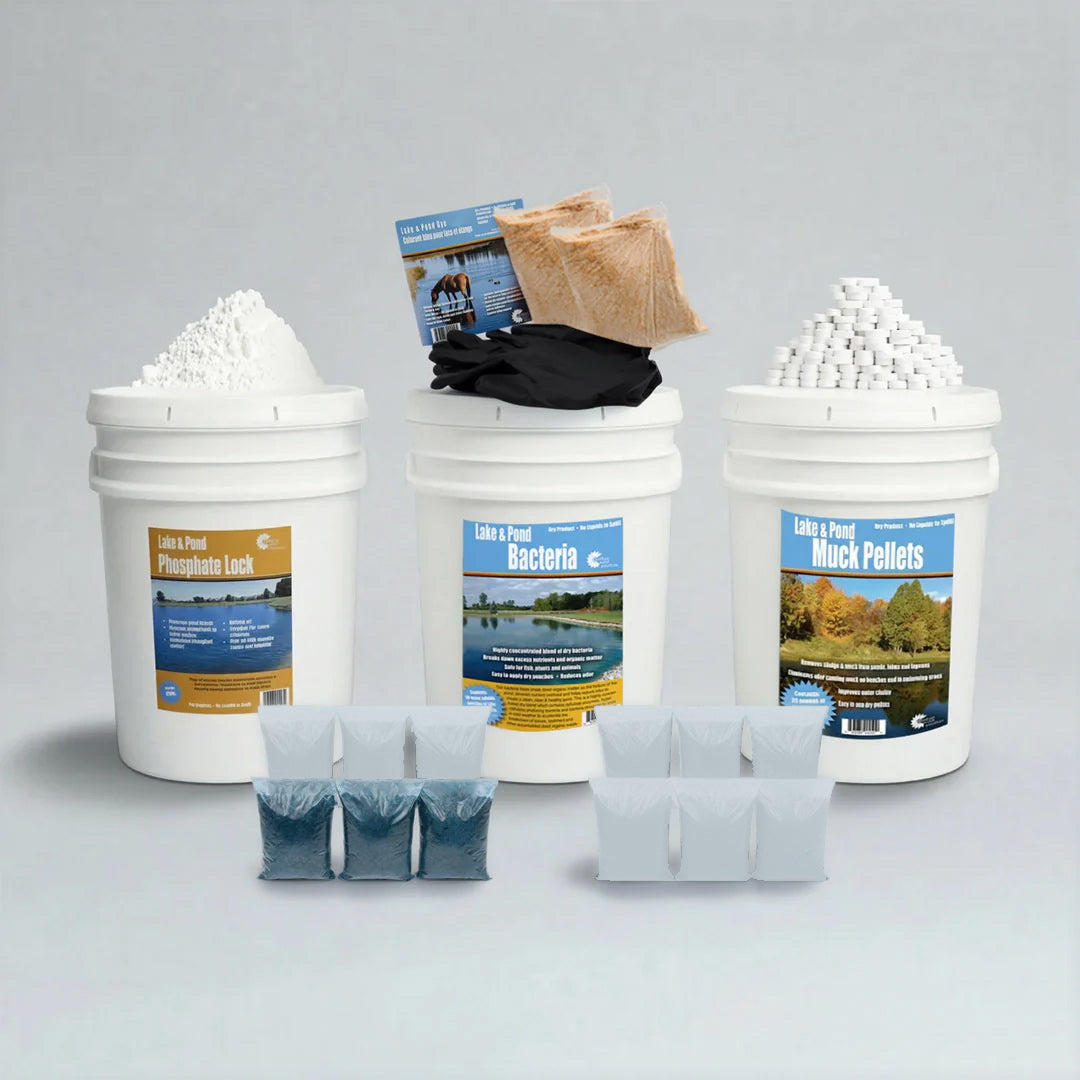 pond herbicide pellets Pond Paradise Bundle: All-Natural Muck & Algae Control Kit 1 Acre Kit