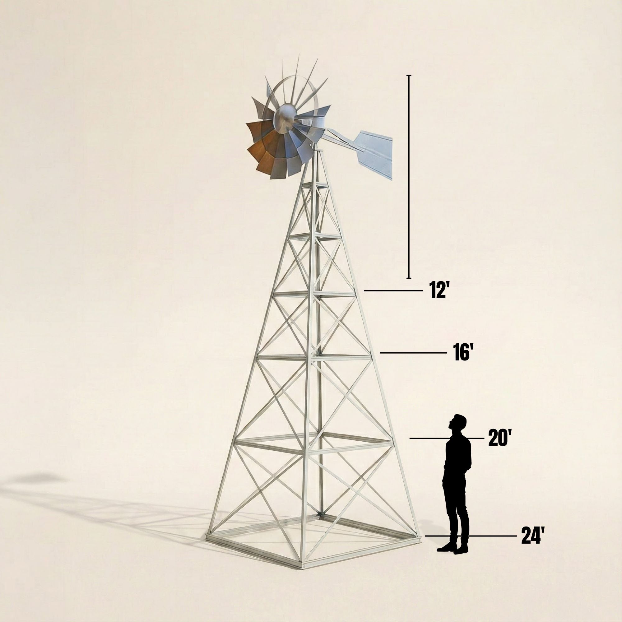 Steel Tower Large Windmill for Yard | 4-Leg