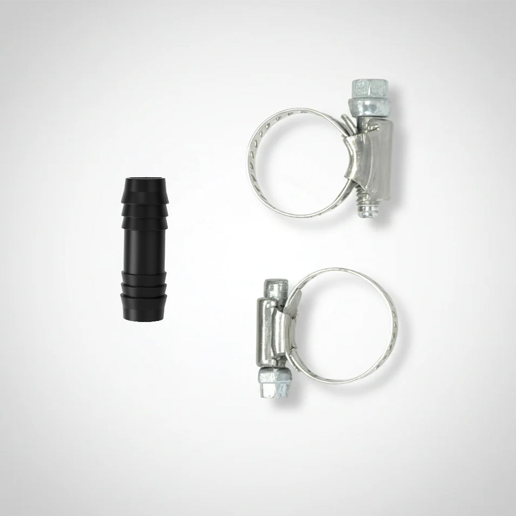 Airline Connector and Clamp Pack with UV-resistant nylon connectors and galvanized steel clamps for leak-free pond aeration tubing