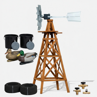 Wood Windmill Pond Aerator for Farm / Lake  | 4-Leg Tower | Deluxe Kit