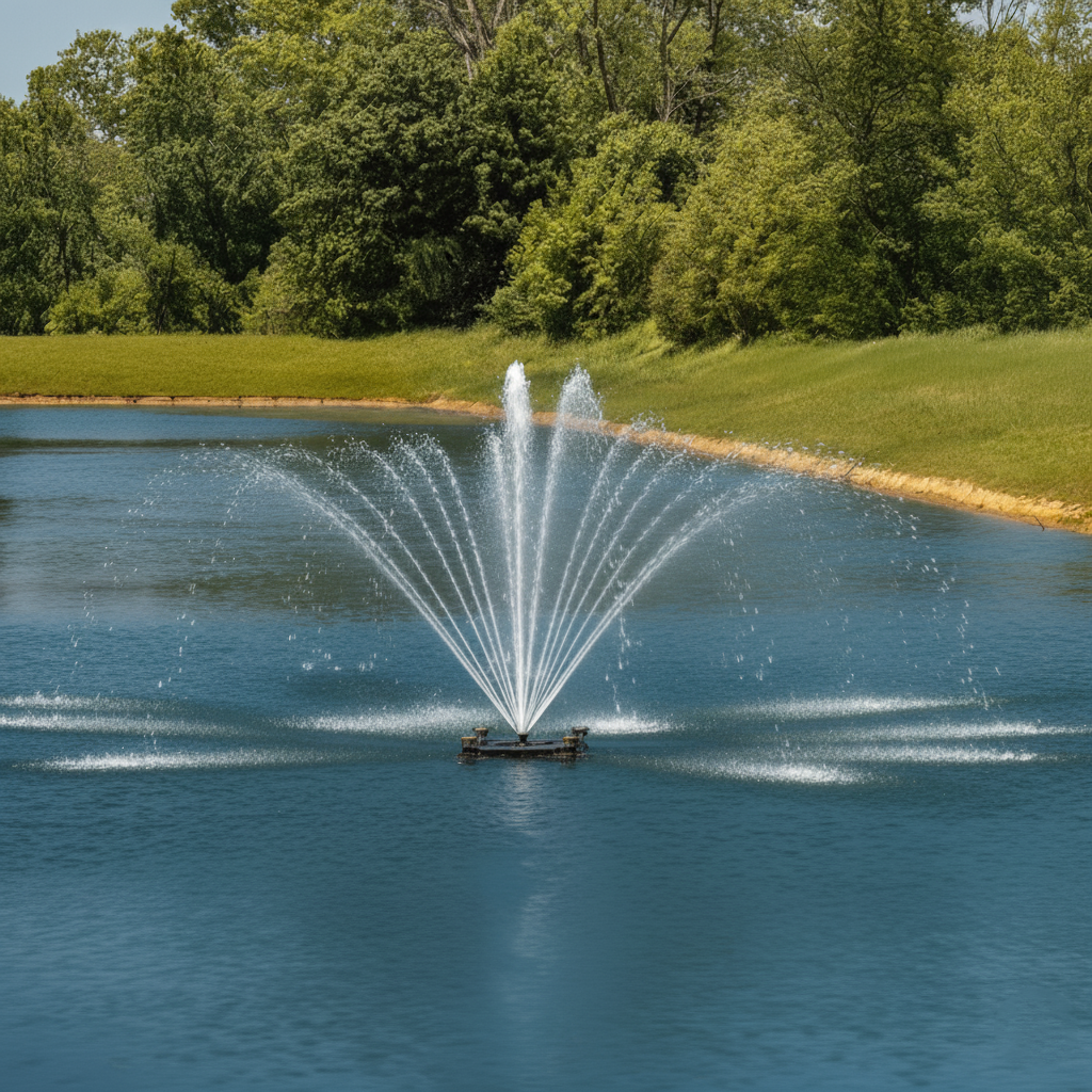 Floating Pond Display Fountain – Palatial 1/2 HP with elegant multi-pattern spray, stable 36-inch float, and stainless steel submersible motor for ponds up to 1/2 acre