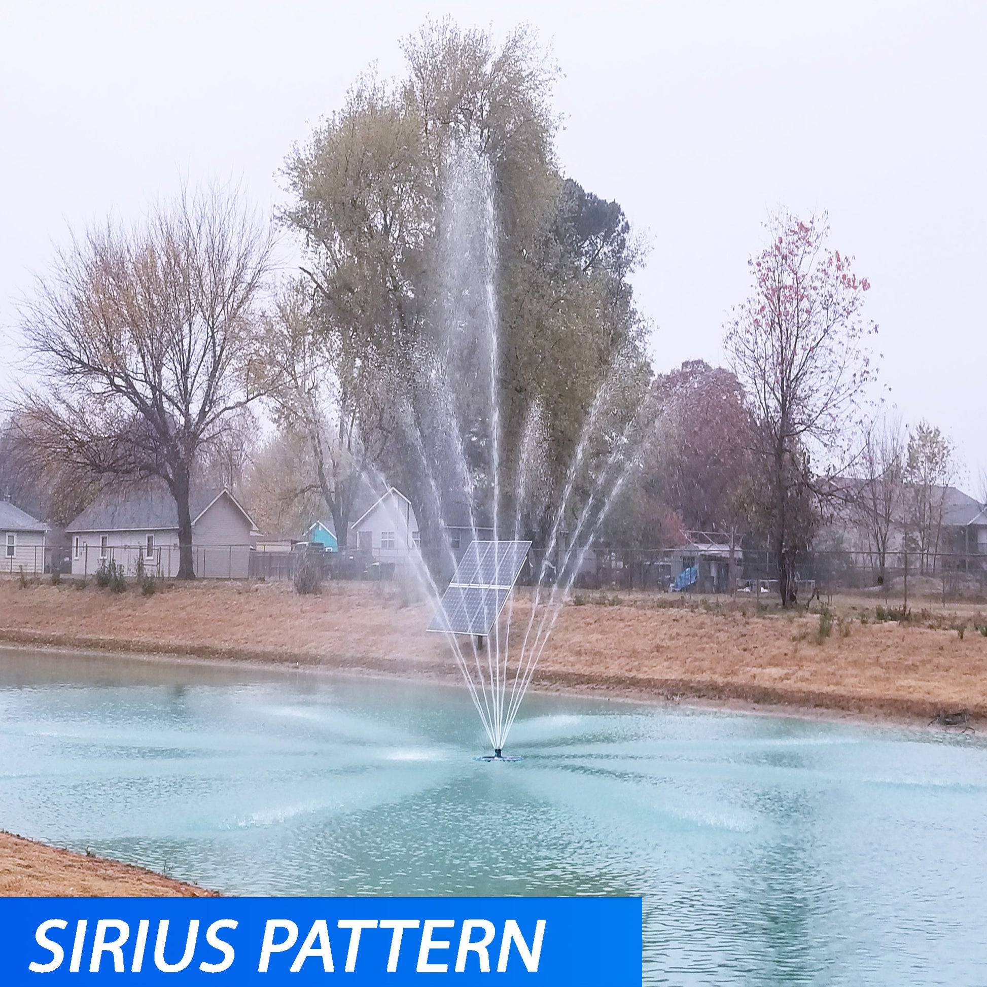 Floating Pond Fountain by OzarkJet with a 35-foot spray, 5HP–7.5HP motor, stainless steel frame, and optional LED lighting.