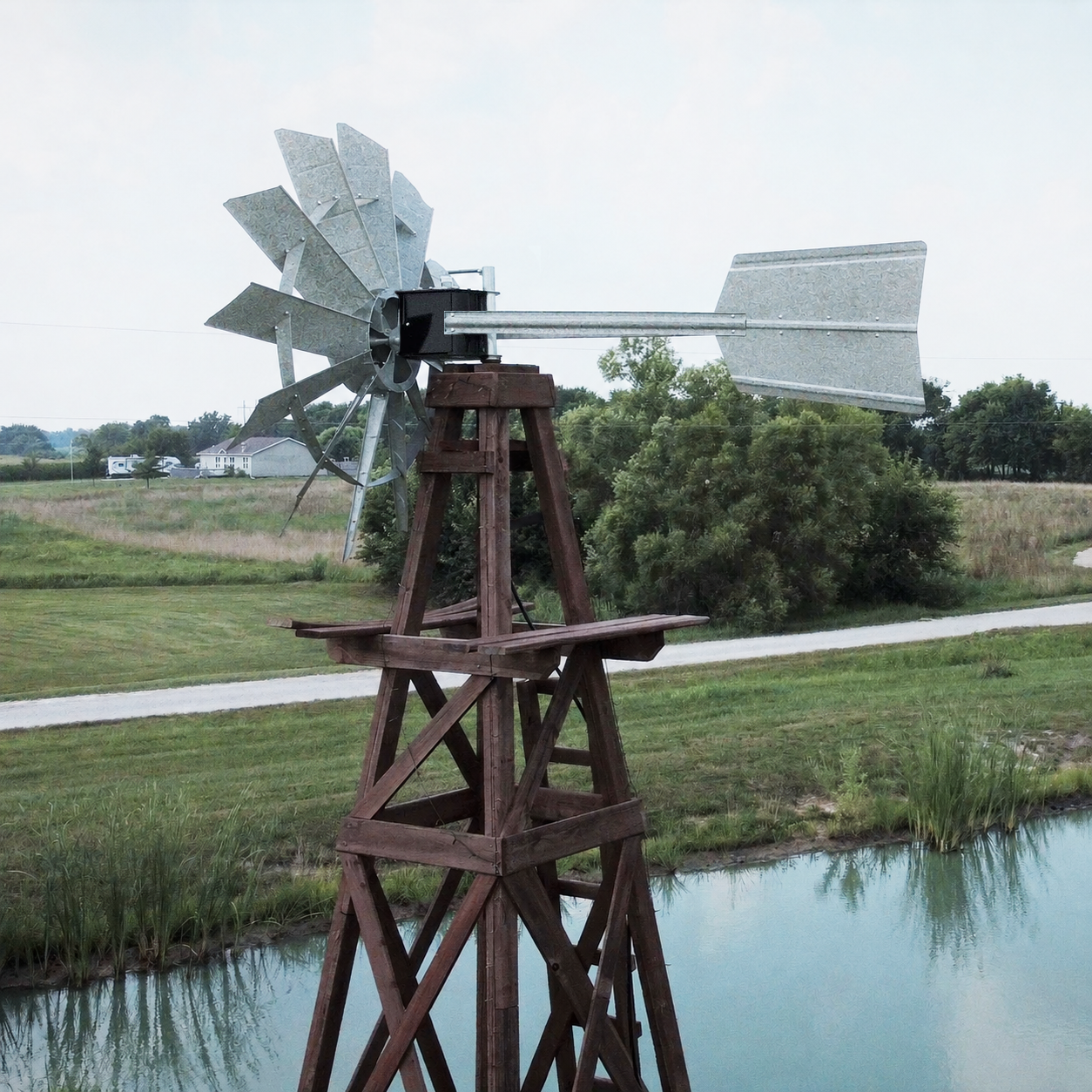 Wood Windmill Pond Aerator for Farm / Lake | American - 4 Leg Tower