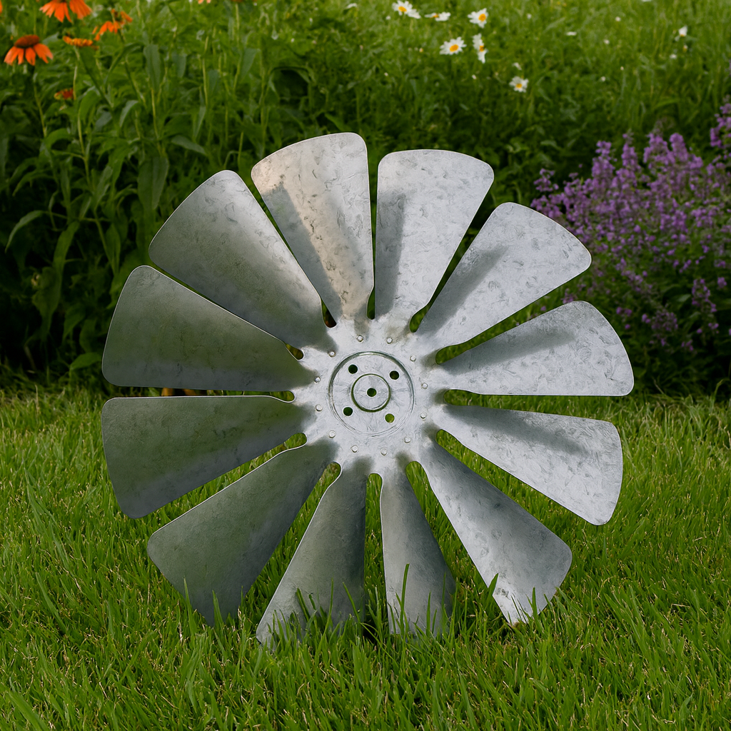 Garden windmill fan 30-inch galvanized steel replacement for large ornamental windmills.