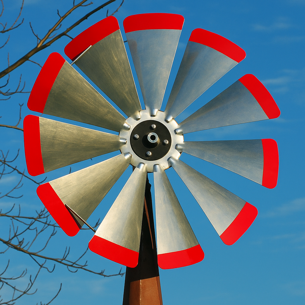Garden Windmill Fan Replacement – 30-inch red-tipped wooden fan with sealed bearing hub.