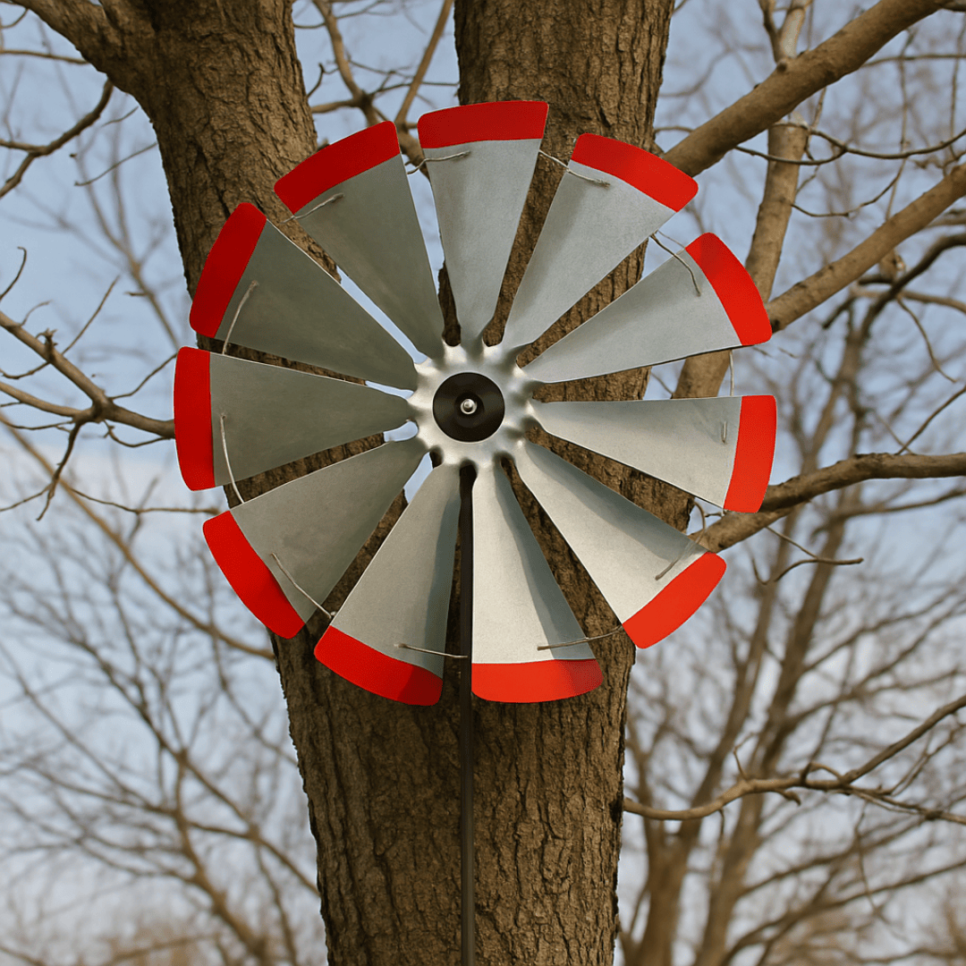 Garden Windmill Head Replacement with 40-inch galvanized red-tipped fan for Backyard Wood Tower garden windmills.