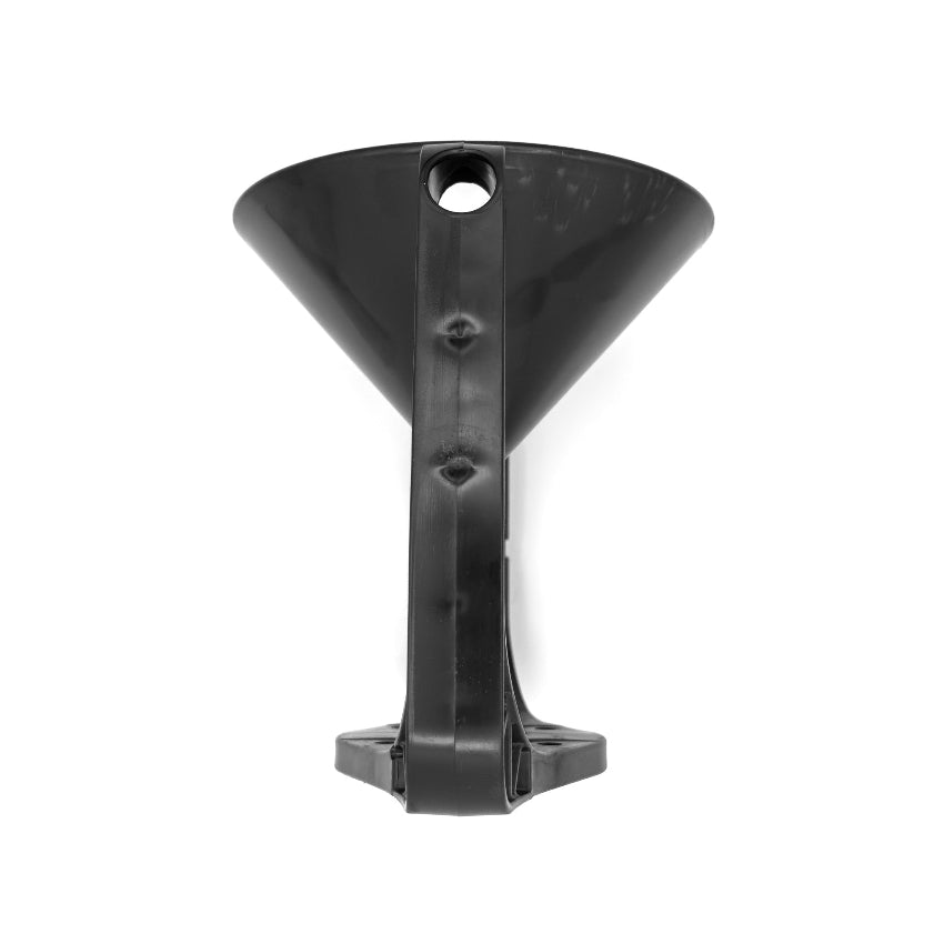 Black plastic funnel on a white background