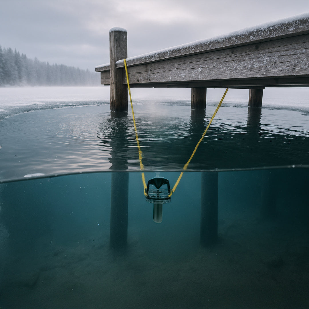 Ice Away Water Deicer for ponds and lake docks delivering high-performance ice prevention with a sealed, maintenance-free motor.