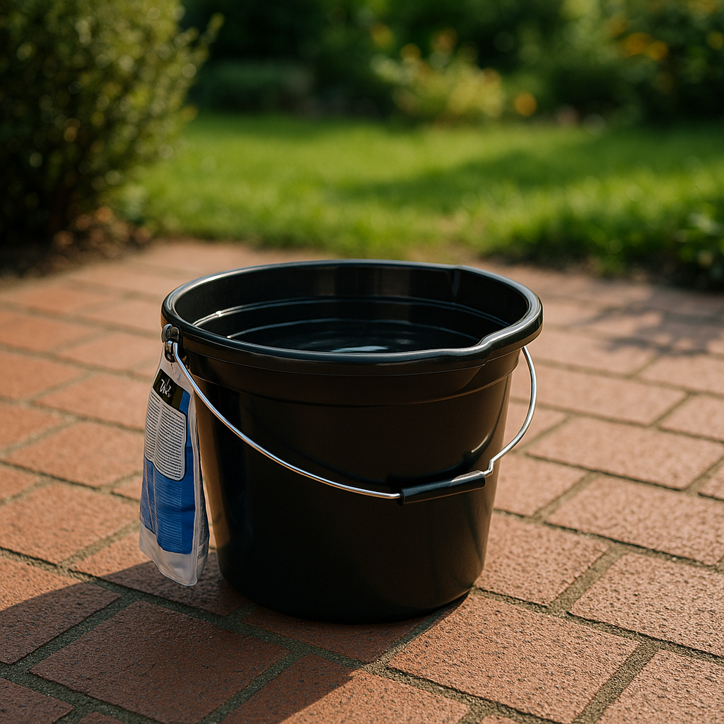 OWS Airstone Housing Bucket preventing diffuser clogging by elevating pond airstone above sediment for consistent pond aeration.
