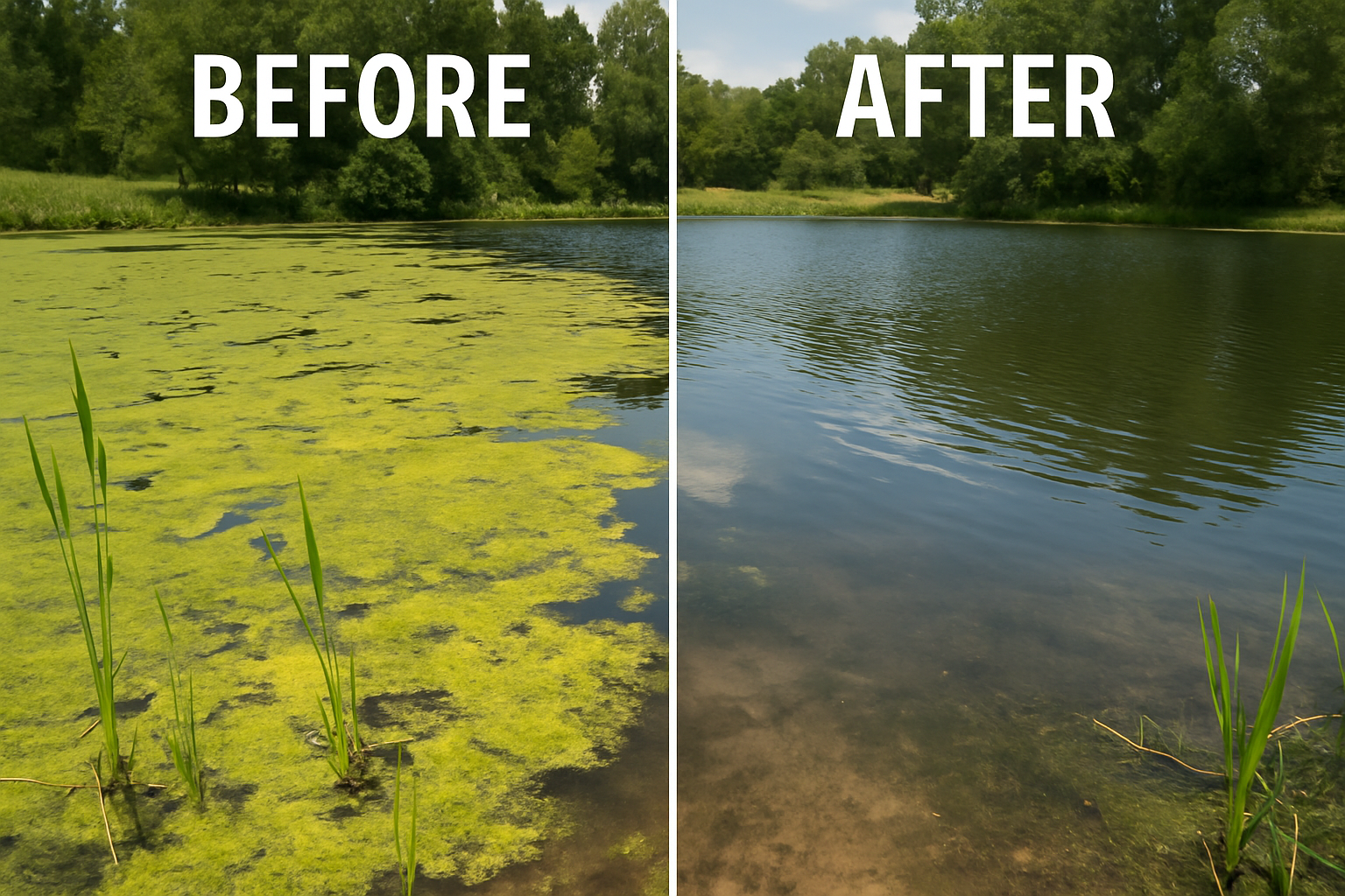 Phosphate Lock natural pond water clarity treatment binds and removes phosphates to stop algae growth, clear murky water, and improve overall pond health.