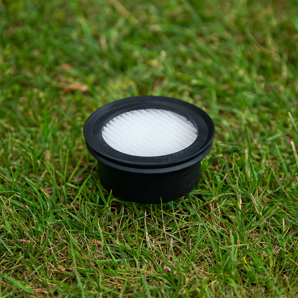 Pond Aerator Air Filter Replacement with washable polyester for 2.25-inch or 3-inch pond aeration systems.