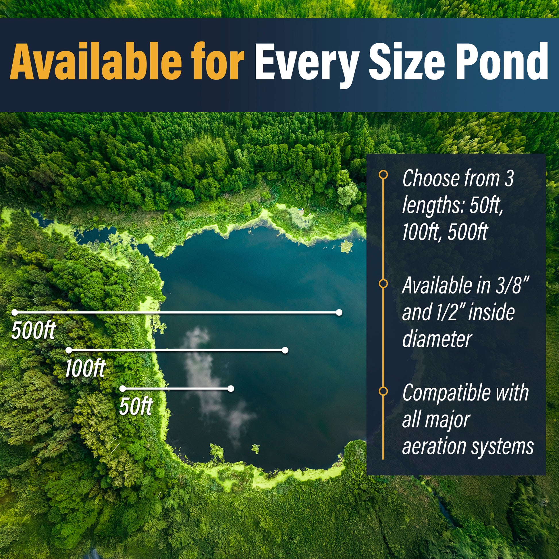 Pond aerator airline tubing with weighted, self-sinking design for efficient airflow to pond aeration diffusers.