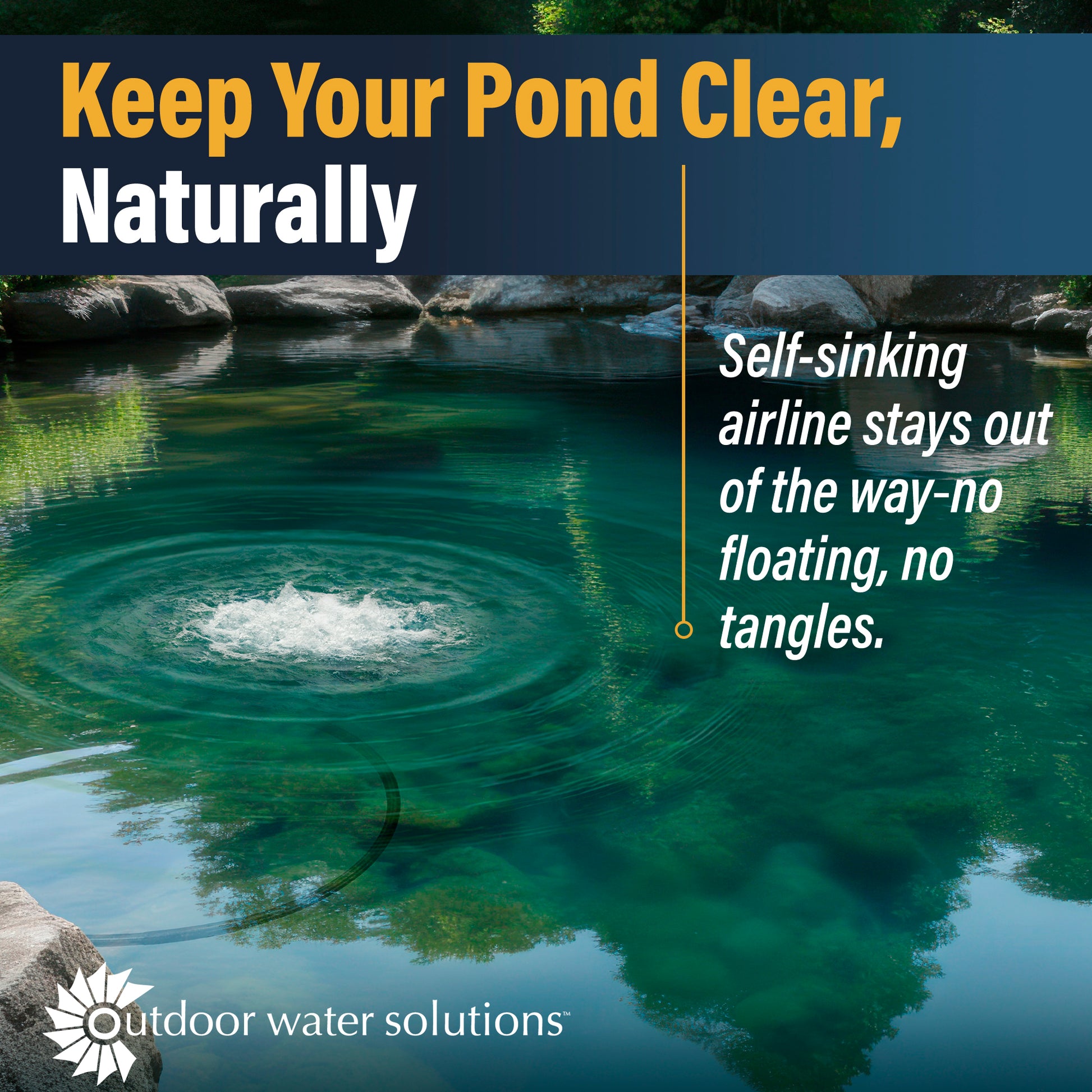 Pond aerator airline tubing with weighted, self-sinking design for efficient airflow to pond aeration diffusers.