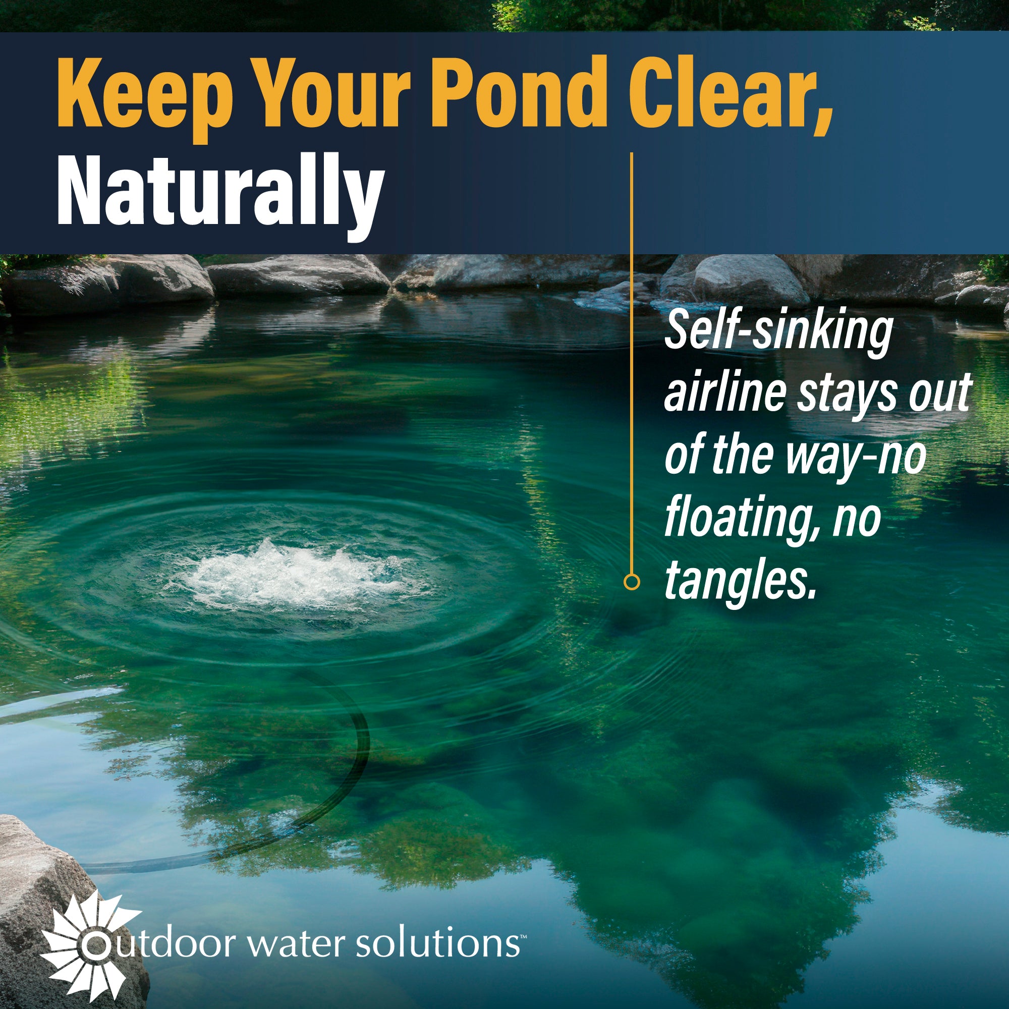 Pond aerator airline tubing with weighted, self-sinking design for efficient airflow to pond aeration diffusers.