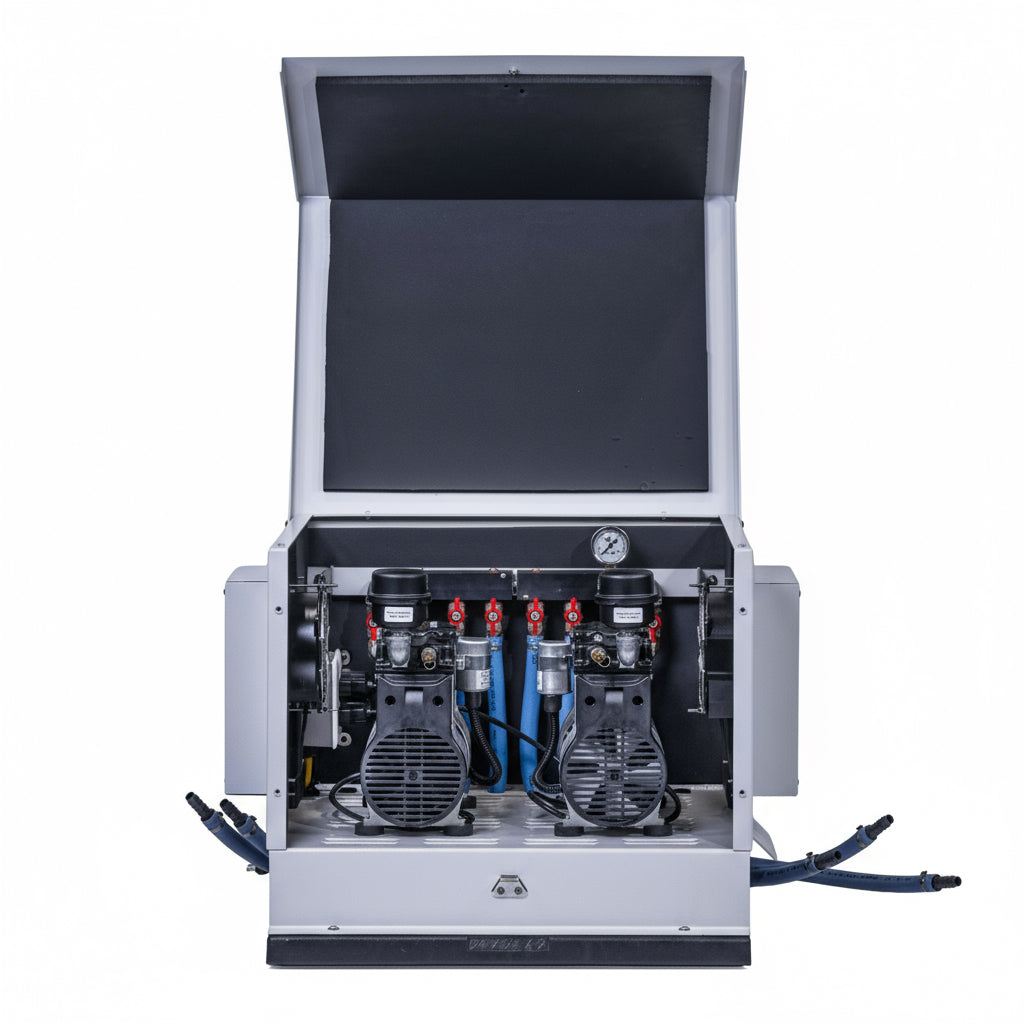 Pond Aerator Bubbler featuring the AerMaster Pro 1.5HP with oil-free compressor and Optimal Air self-cleaning diffusers for ponds up to 10 acres.