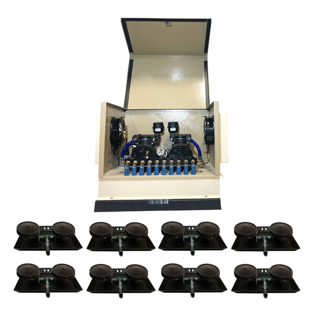 Pond Aerator Bubbler featuring the AerMaster Pro 1.5HP with oil-free compressor and Optimal Air self-cleaning diffusers for ponds up to 10 acres.