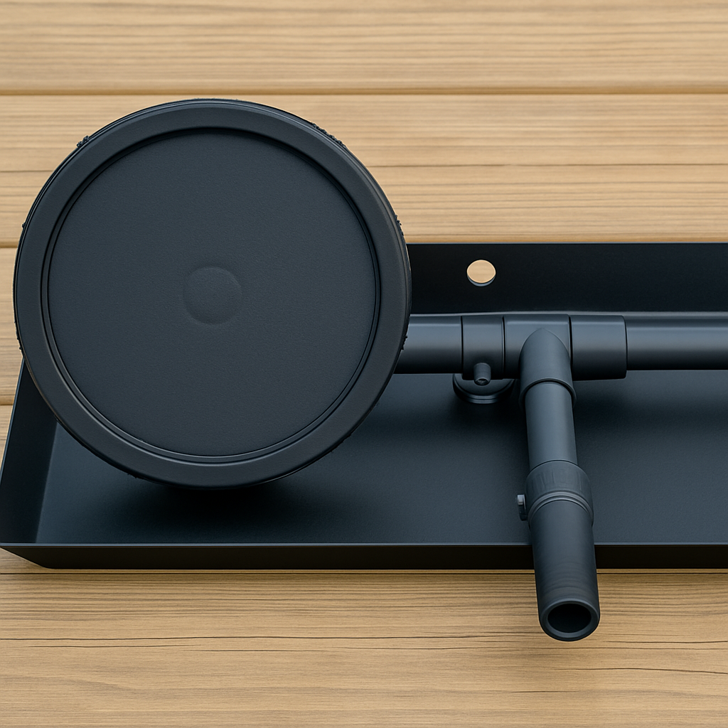 Pond aerator diffuser with double 9-inch rubber membranes and self-sinking base for efficient pond aeration.