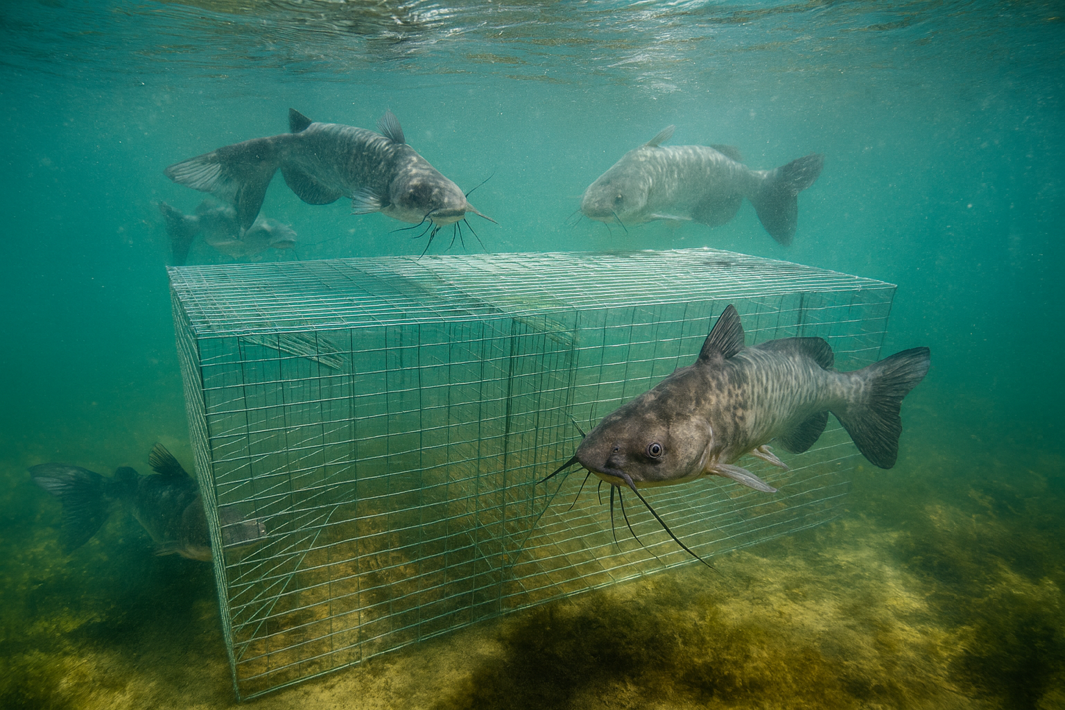 Galvanized steel pond fish trap for catfish with triple-door funnel
