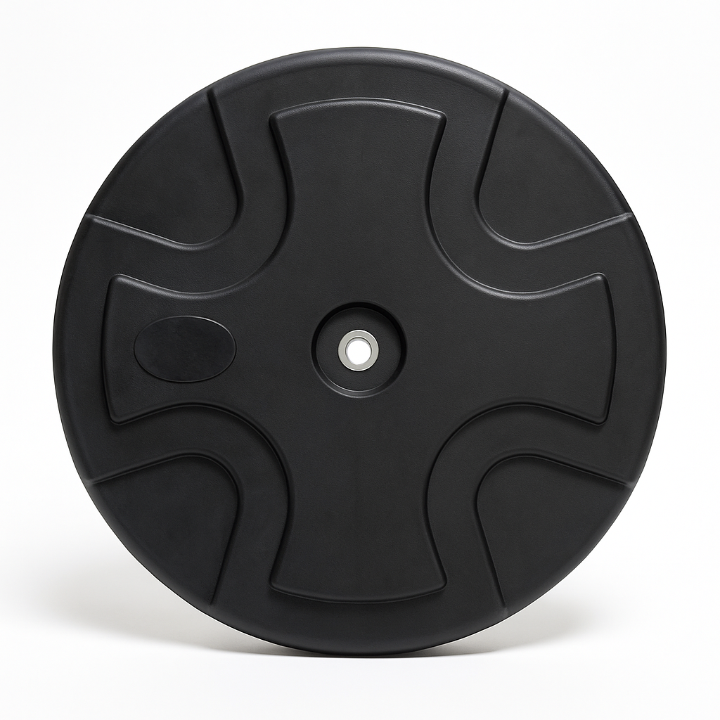 Pond Fountain Float 32 inch Eco Series made from UV-resistant black polymer with a 1.5-inch threaded center for stable floating fountain support.