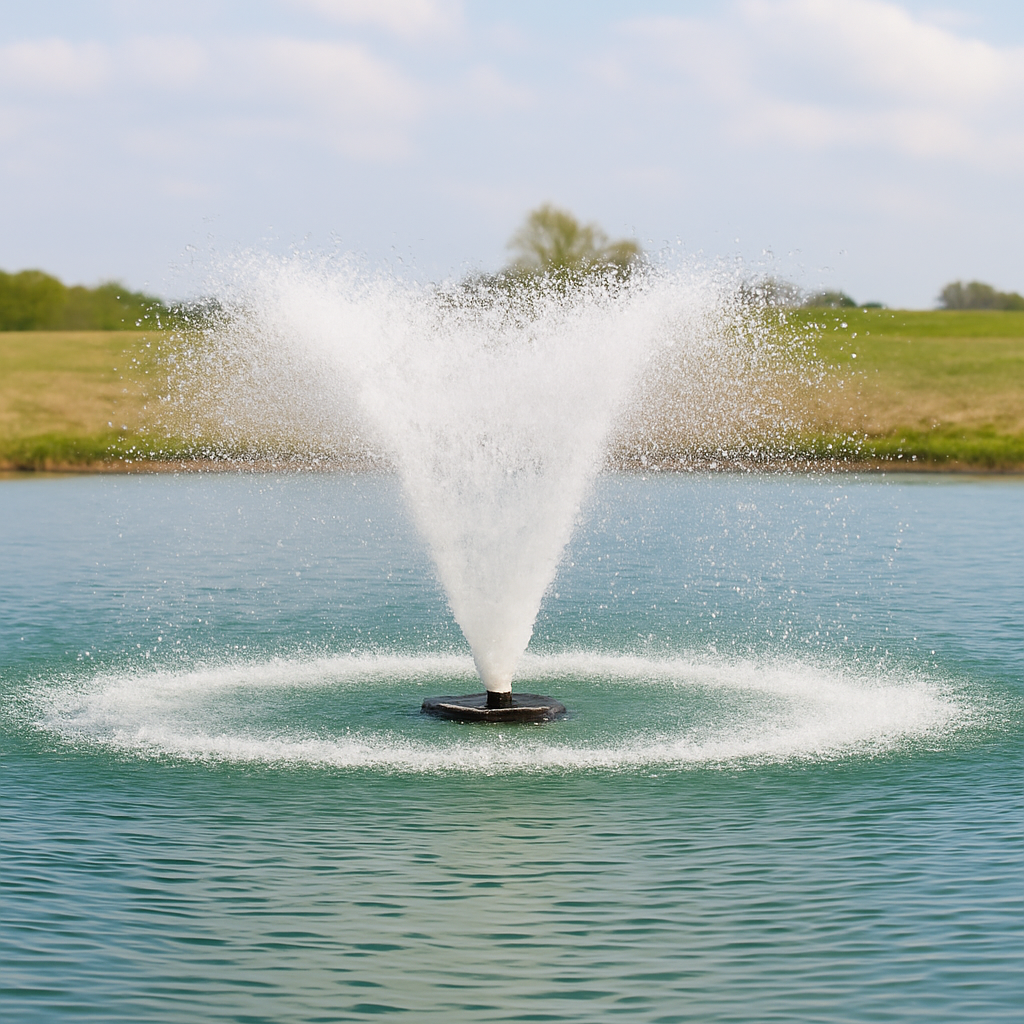 Pond Fountain Float 32 inch Eco Series made from UV-resistant black polymer with a 1.5-inch threaded center for stable floating fountain support.