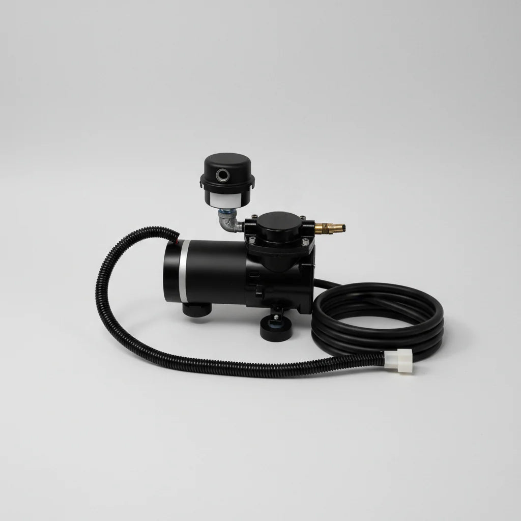 12V brushless solar compressor for pond aeration, compatible with Outdoor Water Solutions DD Solar 2 and DD Solar 3.