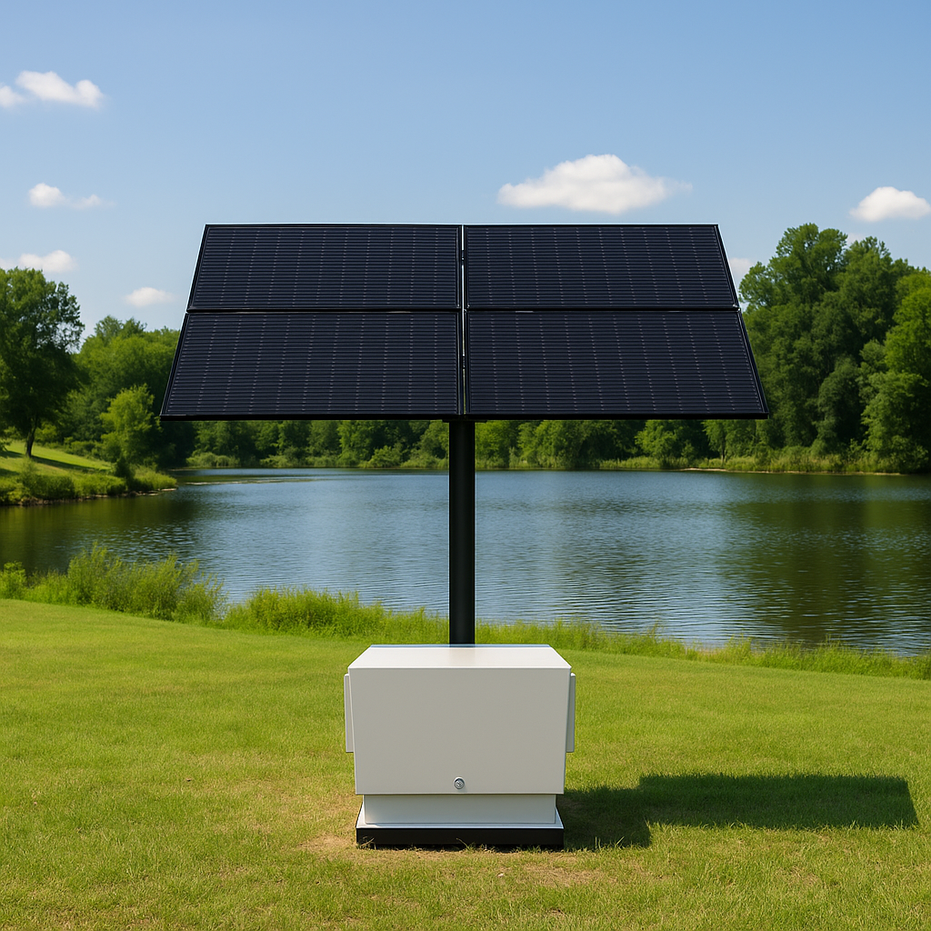 Solar Pond Aerator Bubbler TurboAirXL 6.8 CFM ground mount system for 1 to 5 acre ponds