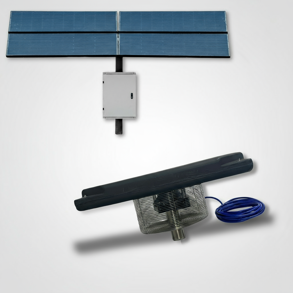 Solar Pond Aerator Floating Fountain by Aerify featuring a 1 HP off-grid system for pond aeration and circulation.