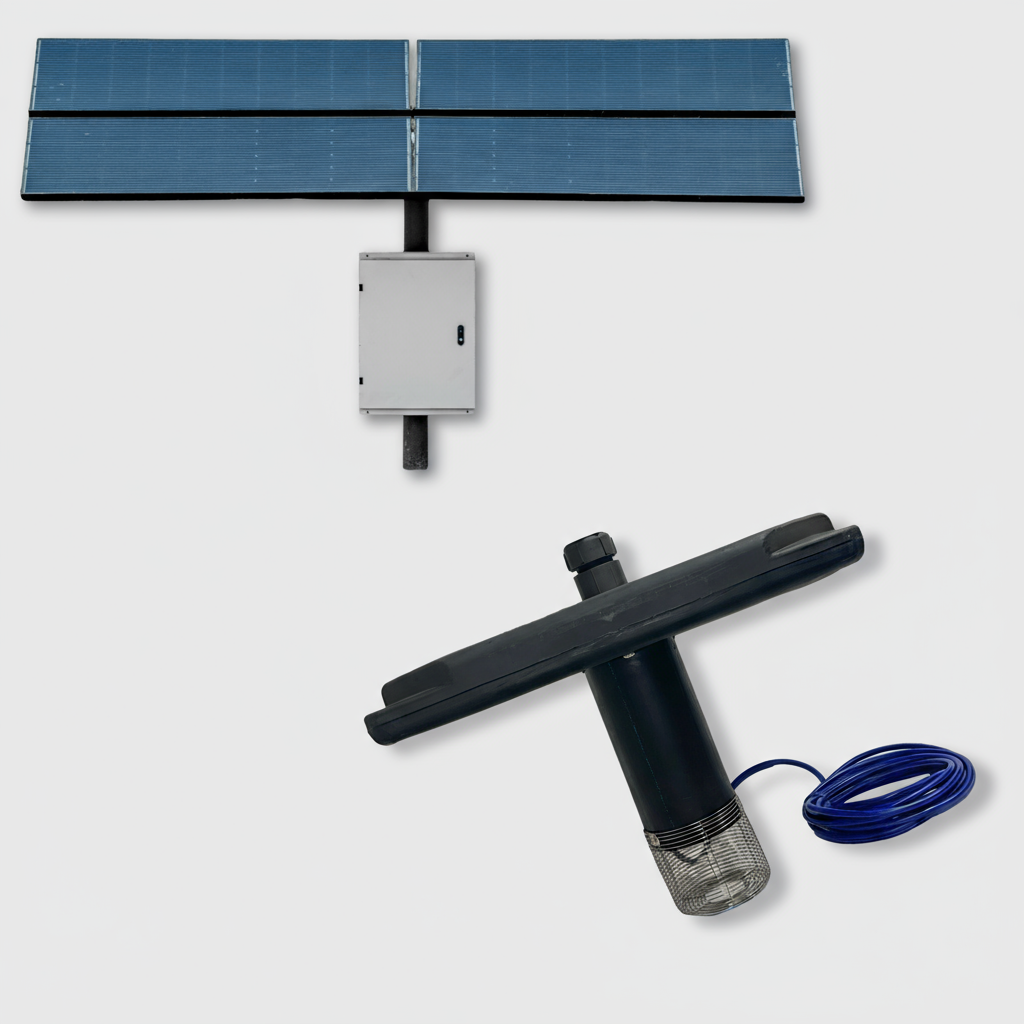 Solar Pond Display Floating Fountain Palatial 1 HP with elegant water display, bifacial solar panels, and stainless steel motor for off-grid ponds and lakes