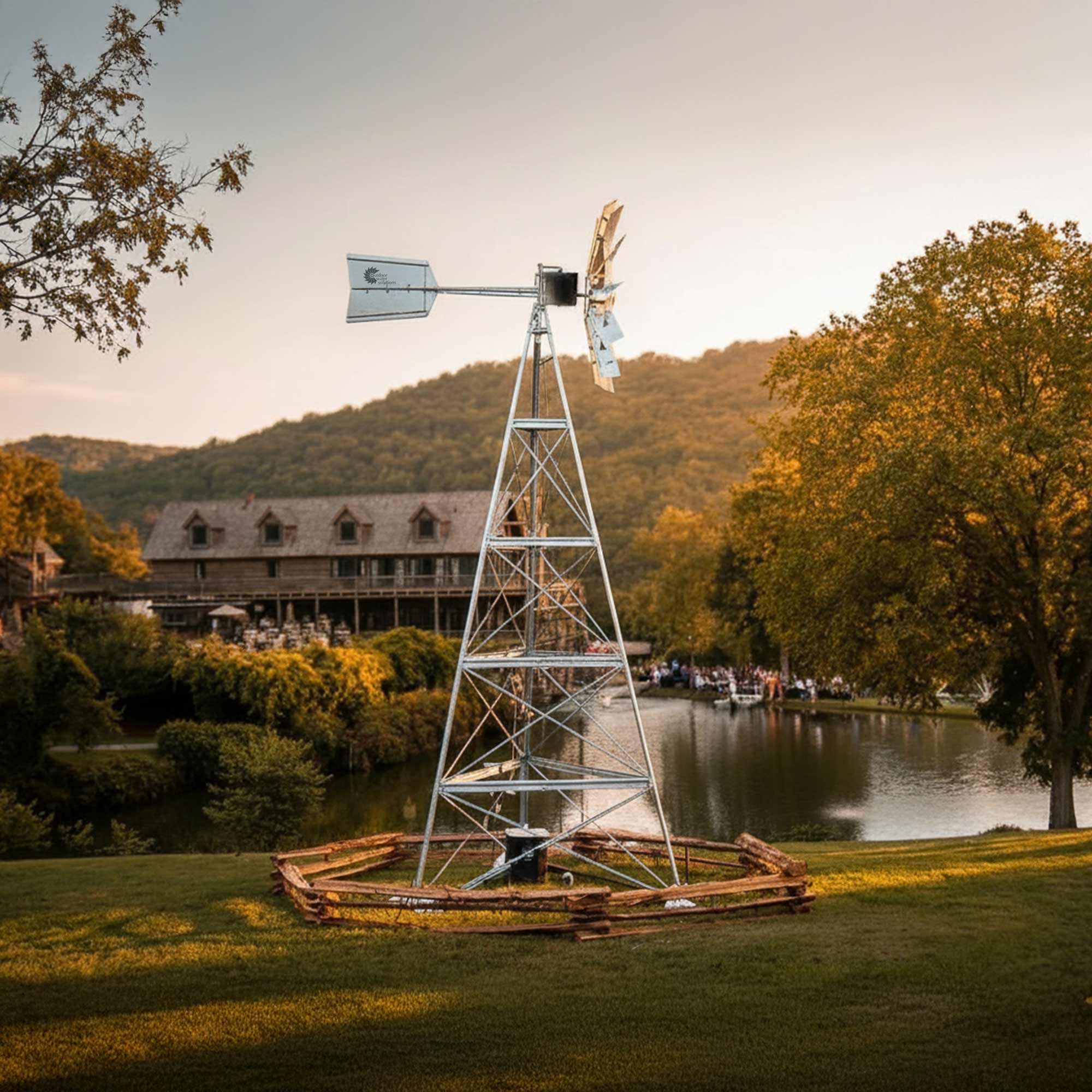 Steel Tower Large Windmill for Yard with 3-leg galvanized steel tower and self-governing ornamental windmill design