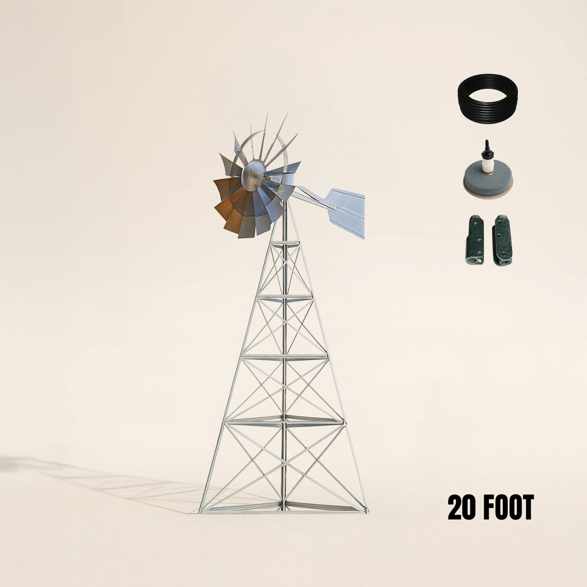 Steel Windmill Pond Aerator with 3-leg steel tower and wind-powered diffuser for off-grid pond aeration