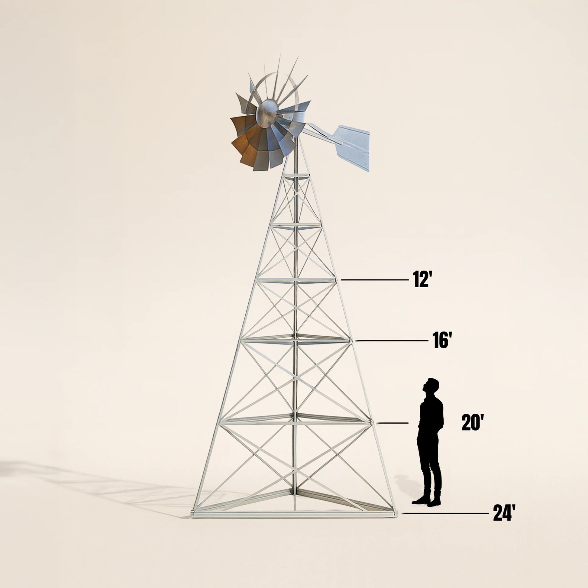 Steel Windmill Pond Aerator with 3-leg steel tower and wind-powered diffuser for off-grid pond aeration