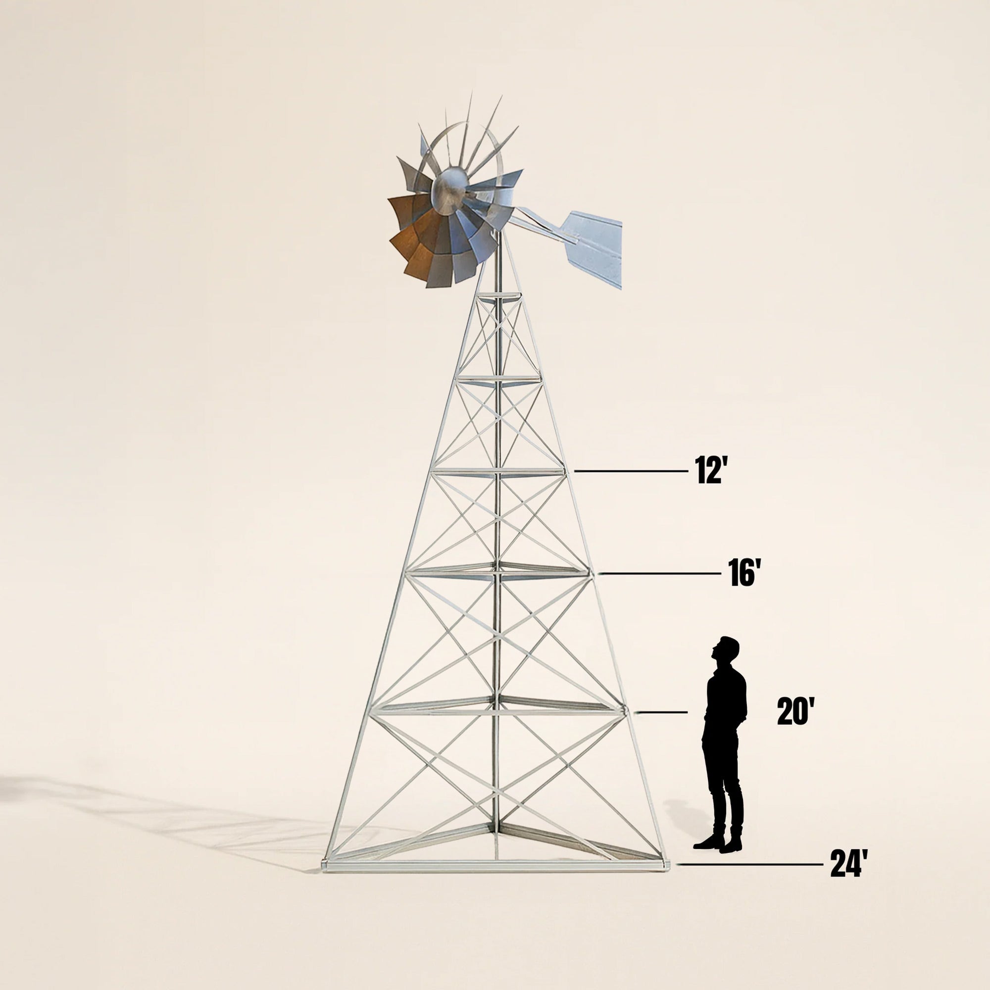 Steel Windmill Pond Aerator with 3-leg steel tower and wind-powered diffuser for off-grid pond aeration