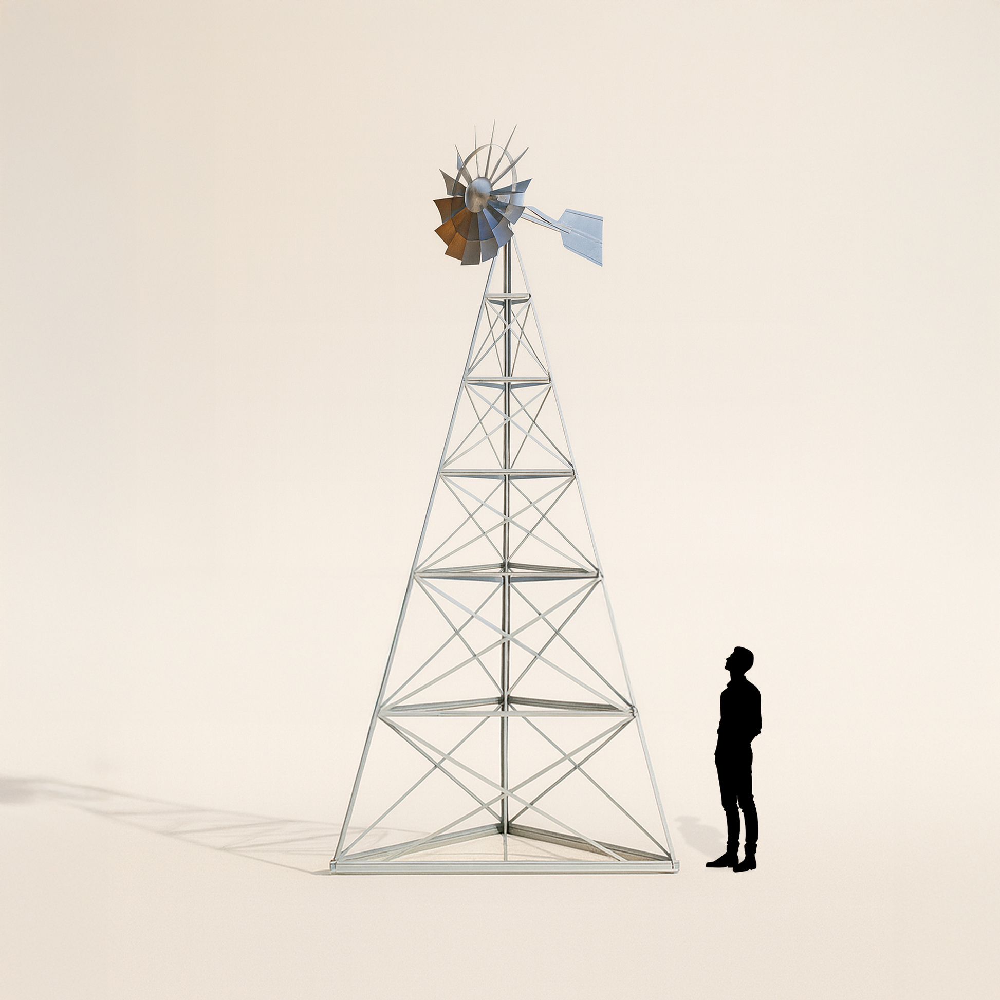 Steel Windmill Pond Aerator with 4-leg tower and Super Premier Kit for large pond aeration.