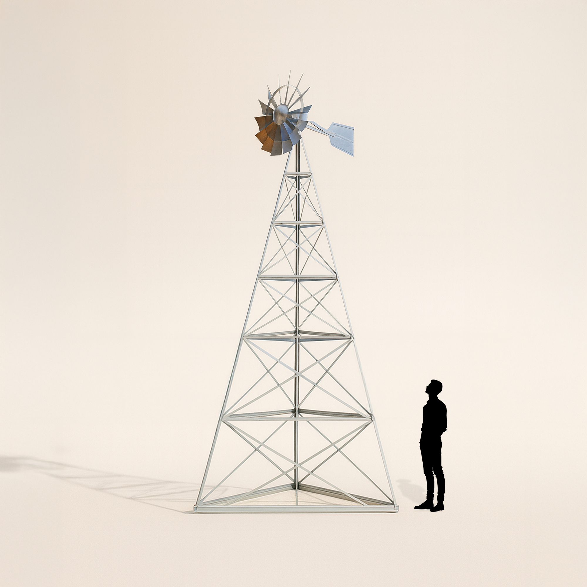 Steel Windmill Pond Aerator with 4-leg tower and Super Premier Kit for large pond aeration.