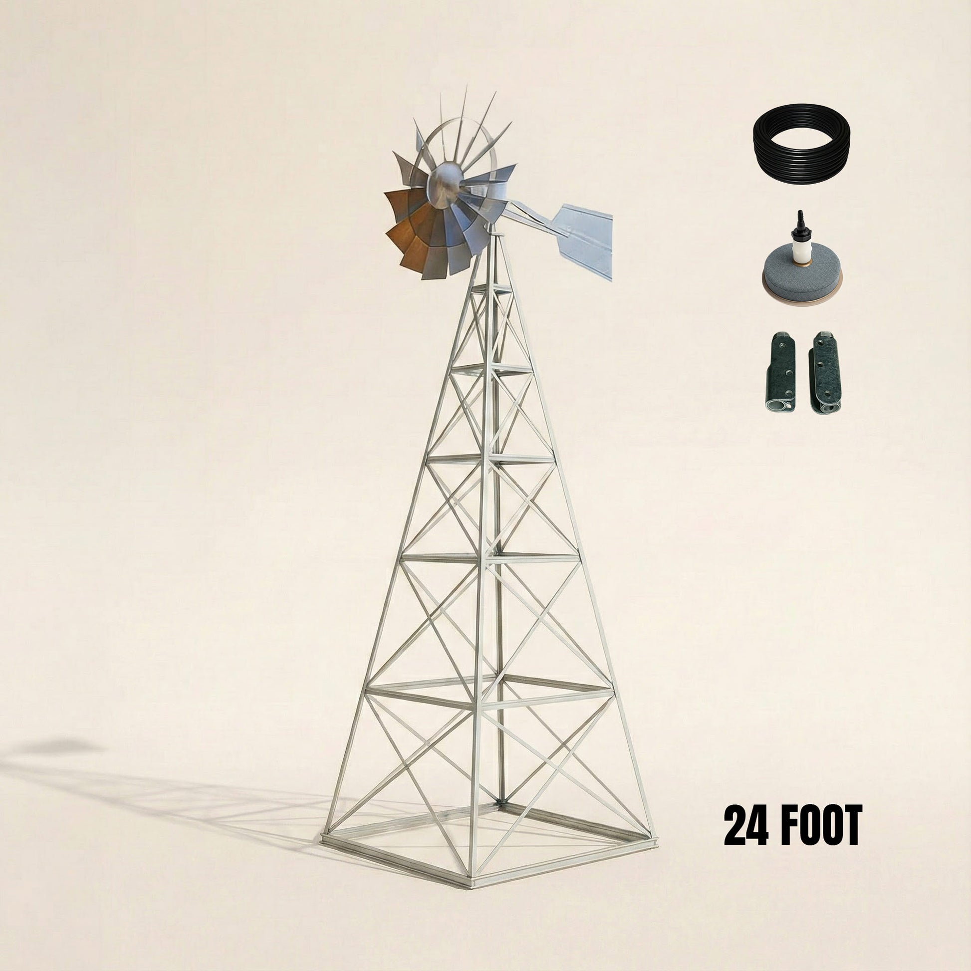 Steel Windmill Pond Aerator with 4-leg galvanized tower and wind-powered aeration system