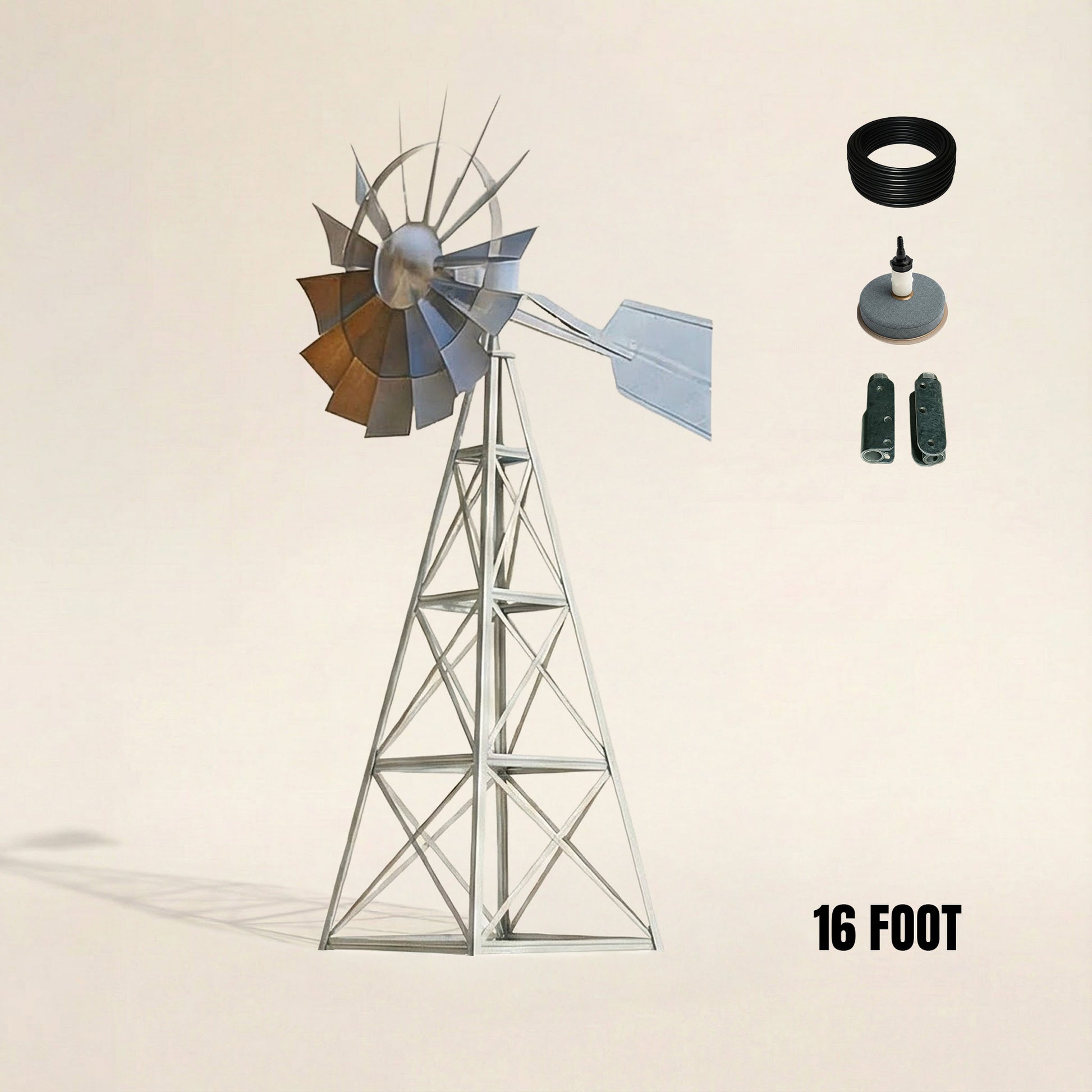 Steel Windmill Pond Aerator with 4-leg galvanized tower and wind-powered aeration system