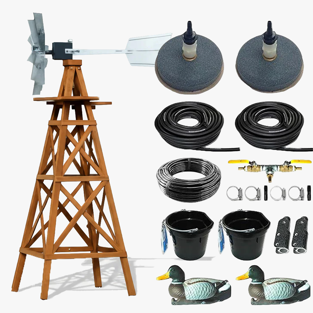 Wood Windmill Pond Aerator for Farm / Lake  | 4-Leg Tower | Deluxe Kit