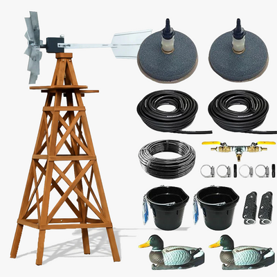 Wood Windmill Pond Aerator for Farm / Lake  | 4-Leg Tower | Deluxe Kit
