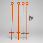 Wood Windmill Anchor Kit securing a wooden windmill with screw-in ground anchors for storm-proof stability.”