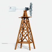 Wood Windmill Pond Aerator with 4-leg cedar tower and wind-powered pond aeration.