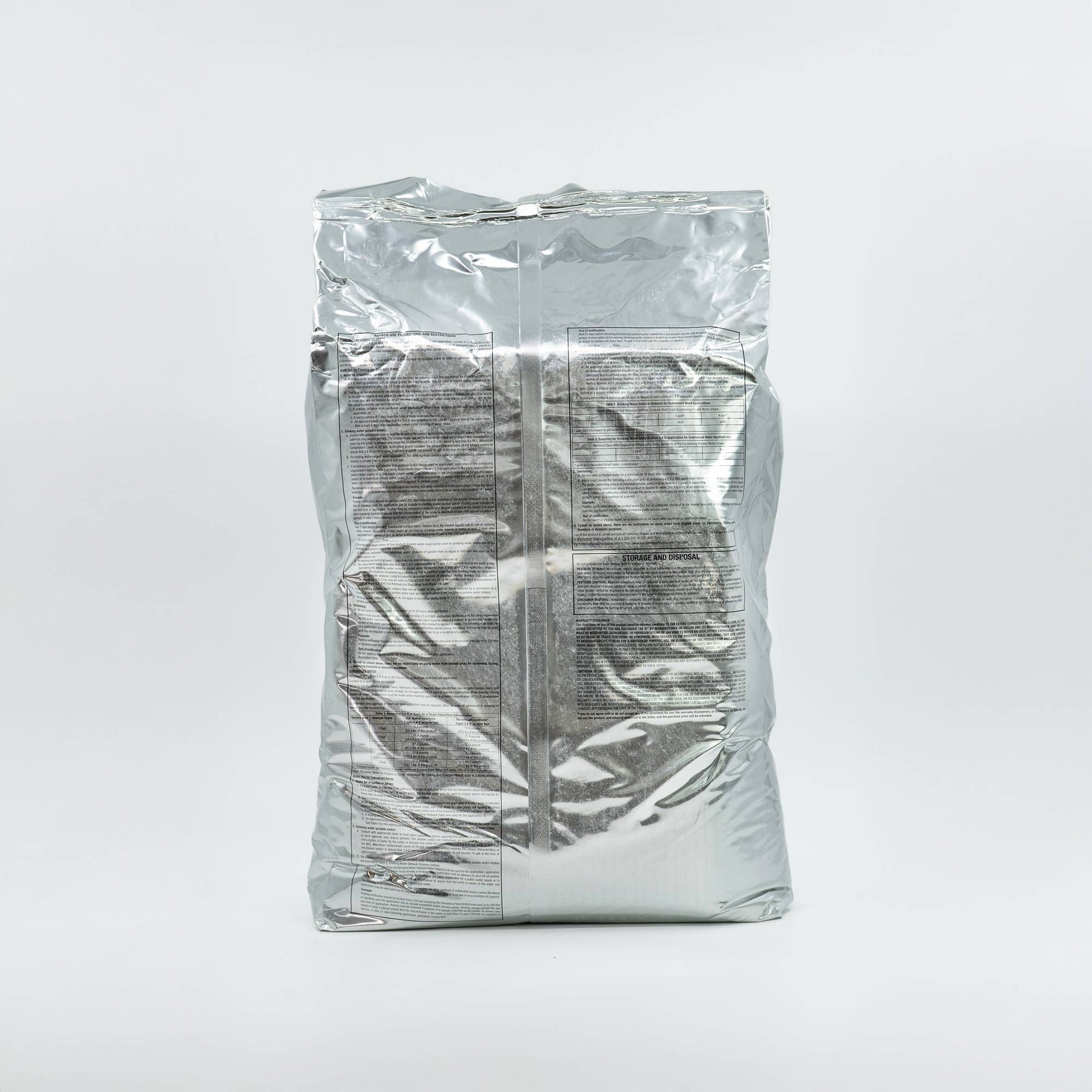 Back of Navigate herbicide packaging—silver SePRO bag with green labeling for aquatic vegetation control