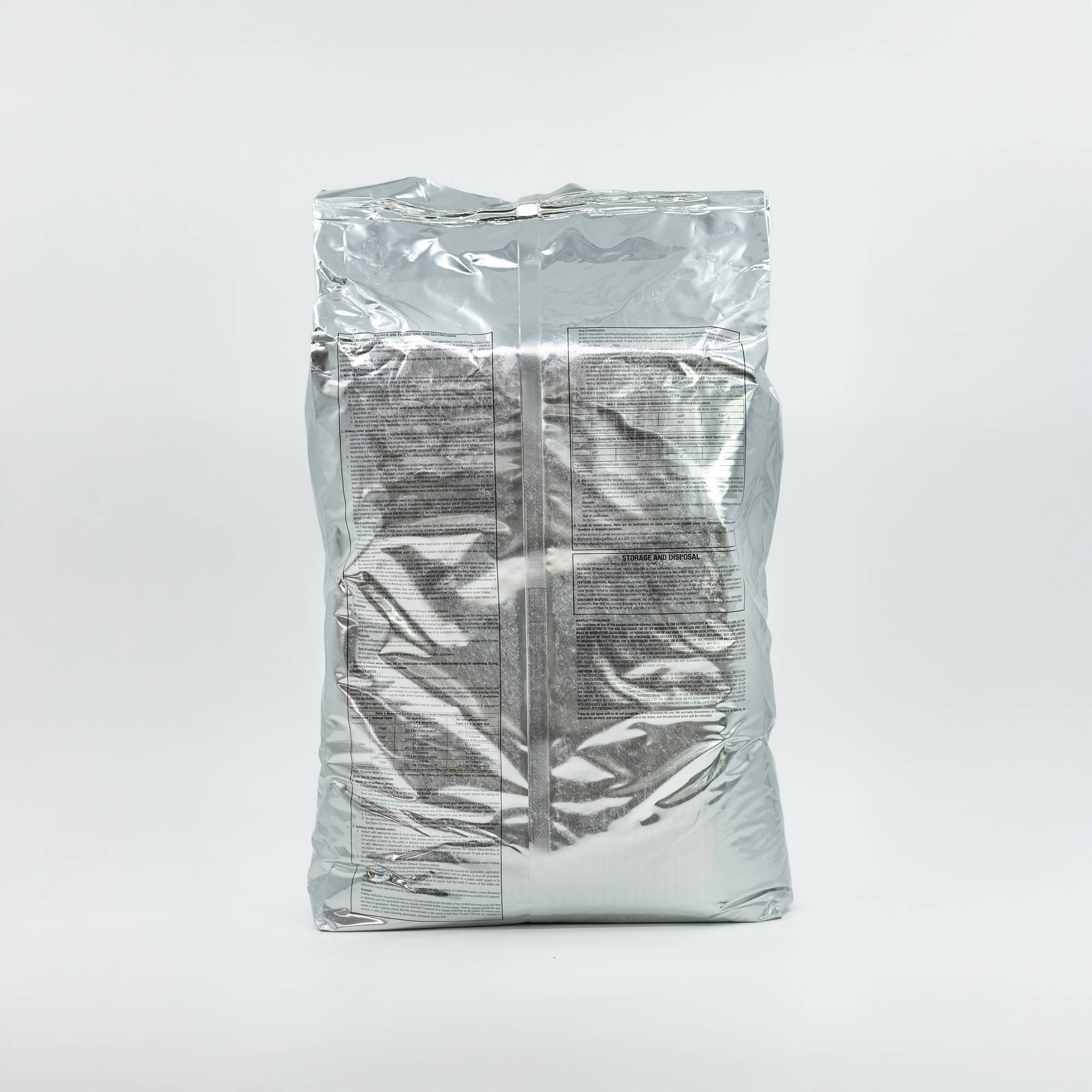 Back of Navigate herbicide packaging—silver SePRO bag with green labeling for aquatic vegetation control