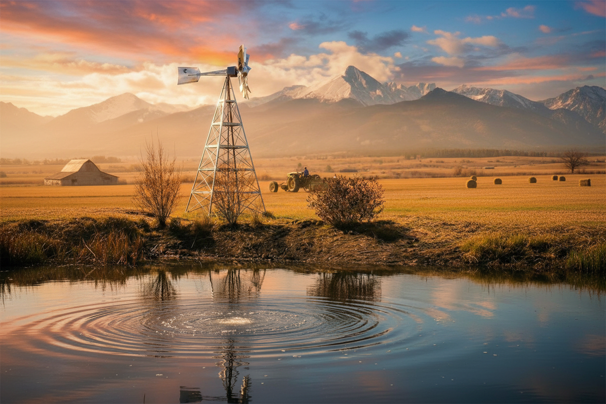Steel Windmill at Farm Pond