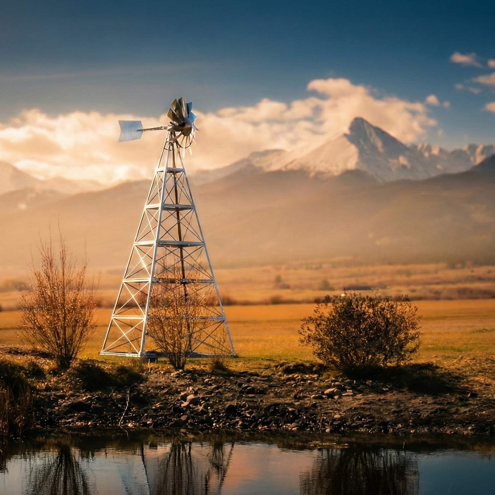 Steel Tower Large Windmill for Yard | 4-Leg
