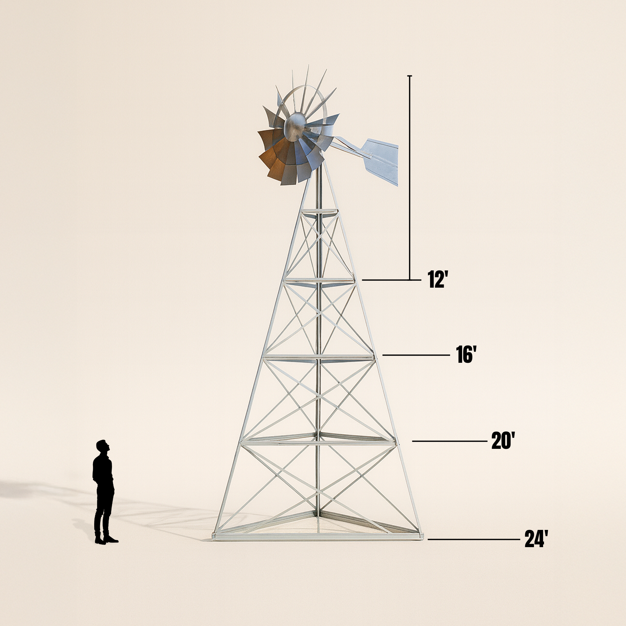 Steel Tower Large Windmill for Yard | 3-Leg