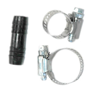 A 1/2 inch weighted airline connector and two clamps.