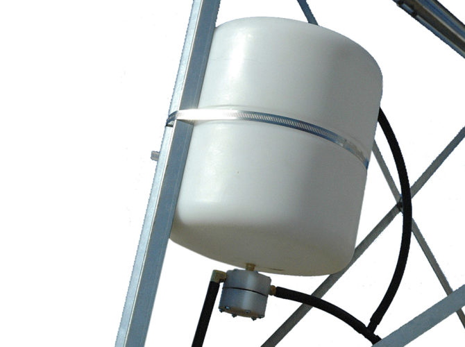 A freeze control unit on a windmill frame.