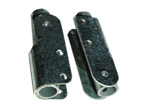 Two tower hinges on a white background.