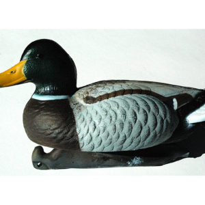 A duck decoy on a white background.