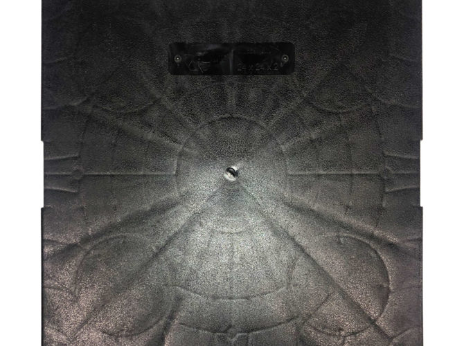 Close up of medium equipment pad. It is a large black rectangle.